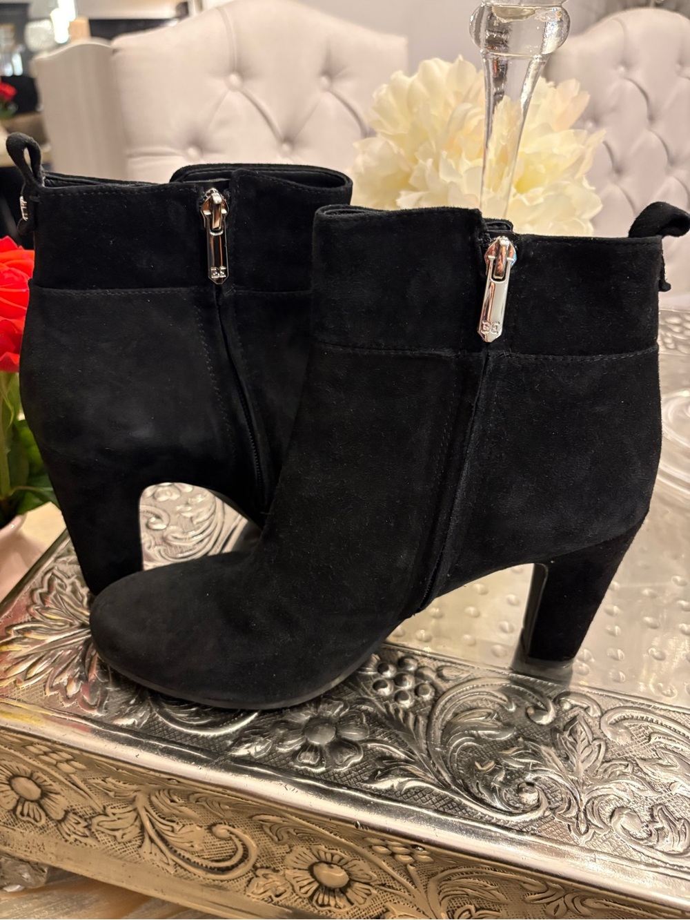 Sam Edelman Black Suede Ankle Booties with Block Heel $140